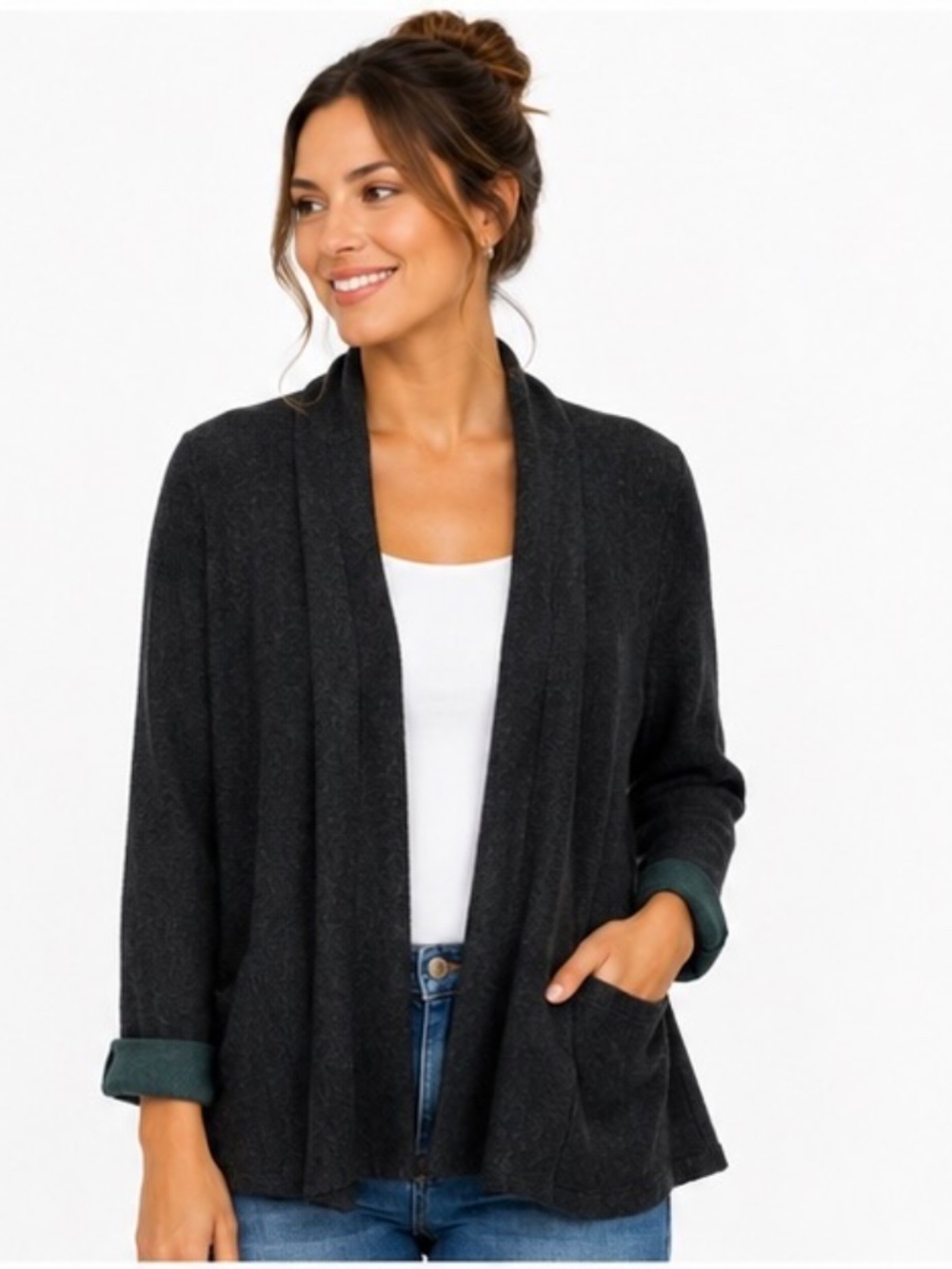 Nanette Lepore Black Sweater with Teal Cuffs – Women's Large